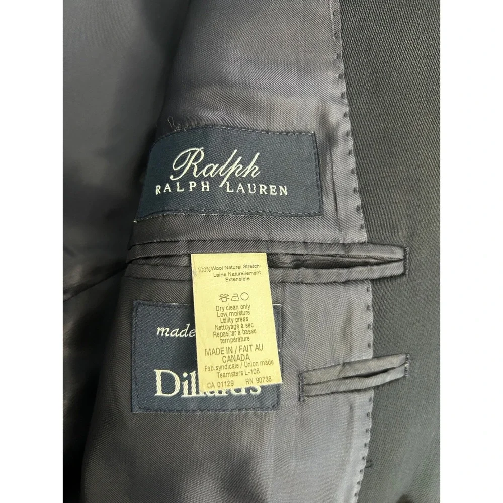 Ralph‎ Lauren Men's 3 Piece Suit 46R 40x28 Navy Blue 100% Wool Formal Wedding